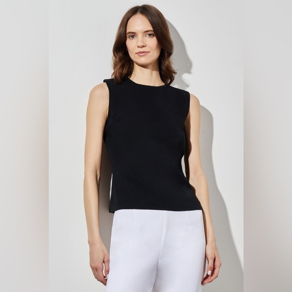 Ming Wang High-Neck Knit Tank in Black Size Medium. - Picture 1 of 13